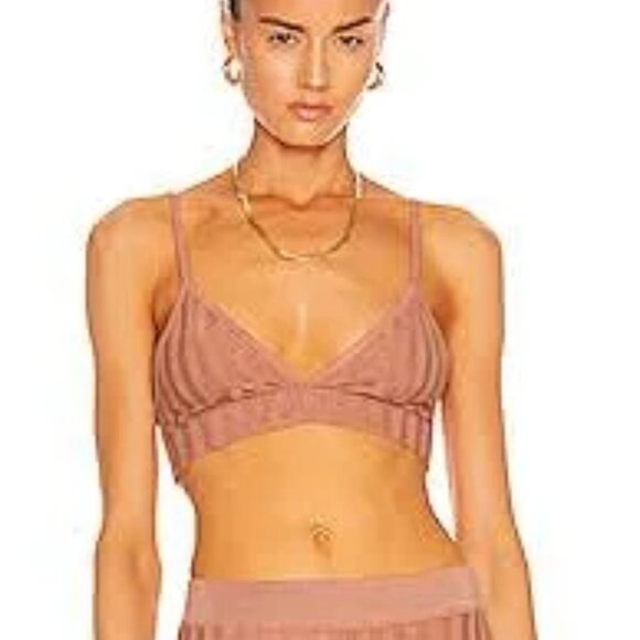 Jonathan Simkhai Rikki Compact Ribbed Triangle Bralette - Teak - Picture 6 of 6